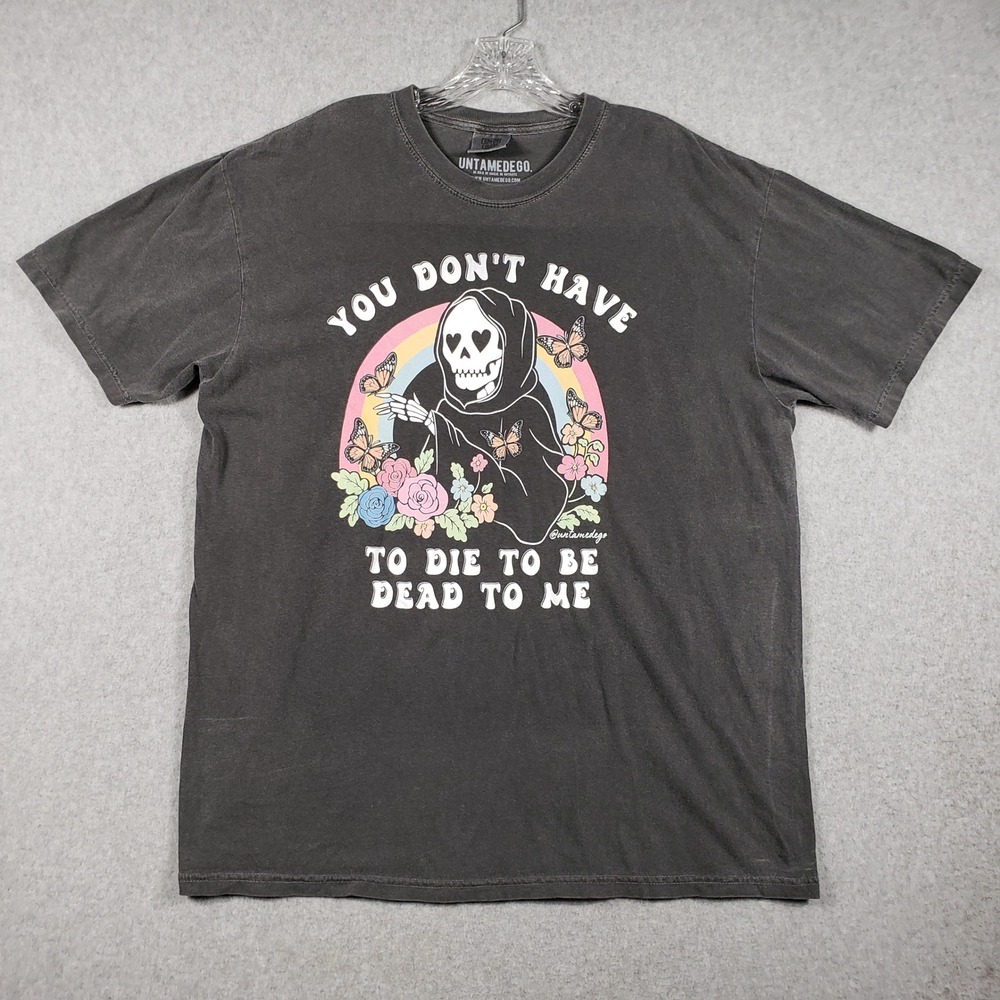 Untamedego Mens XL T-Shirt Dead To Me Skeleton Comfort Colors Black Graphic‎ Tee